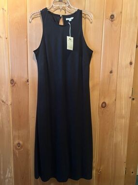 Free Assembly Black Sleeveless Keyhole Midi Dress - linen-blend